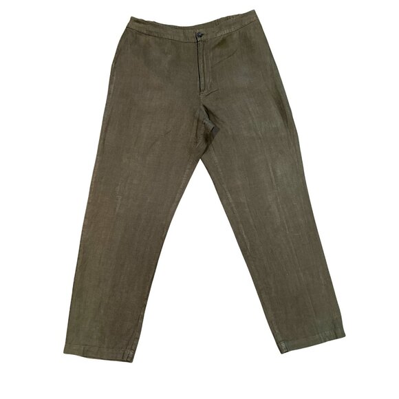 Chicos Design Vintage Linen Pants Olive Green Straight Leg High Waisted Womens - Picture 1 of 9
